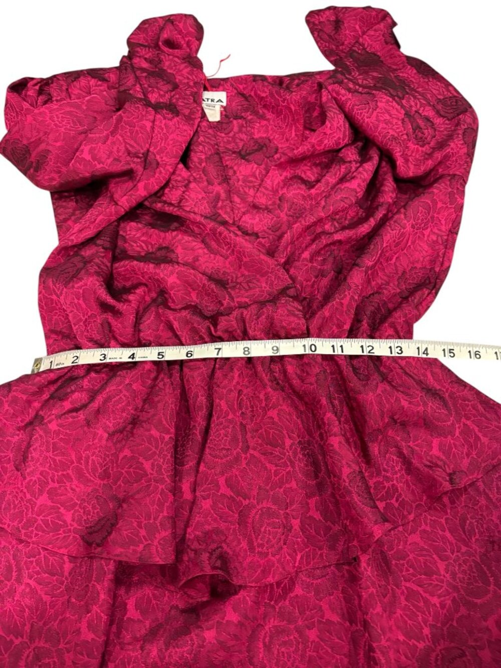 Vintage PATRA Dress 13/14 Red Jacquard Peplum Cocktail Party Midi - Picture 10 of 10